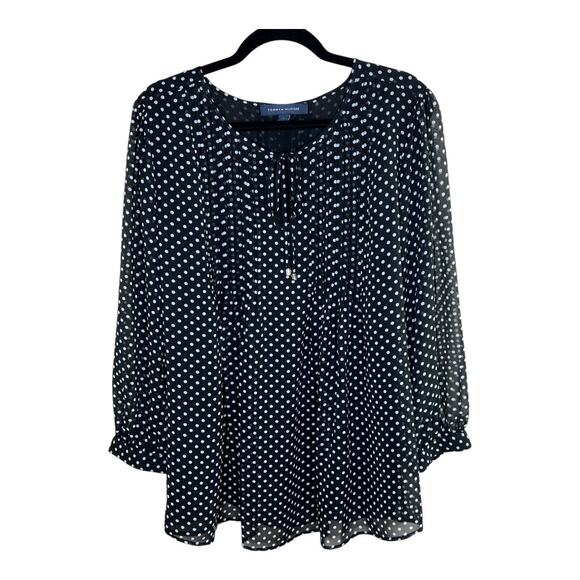 Tommy Hilfiger Black And White Polka Dot Sheer Top Long Sleeve Size 1X - Picture 1 of 7
